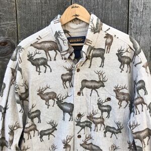 Woolrich Elk Print Chamois Flannel Cabincore Button Up Shirt XL Tall